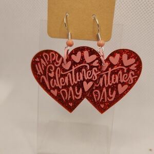 Valentine's Day Red Glitter Heart Earrings